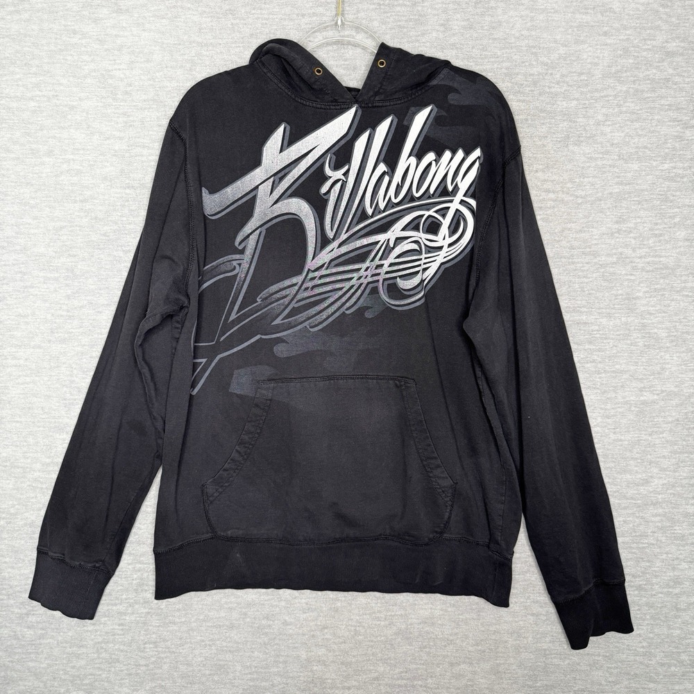 Vintage Billabong Y2K Hoodie Surf XL Skater Cyber Mall Goth Black Spellout Logo